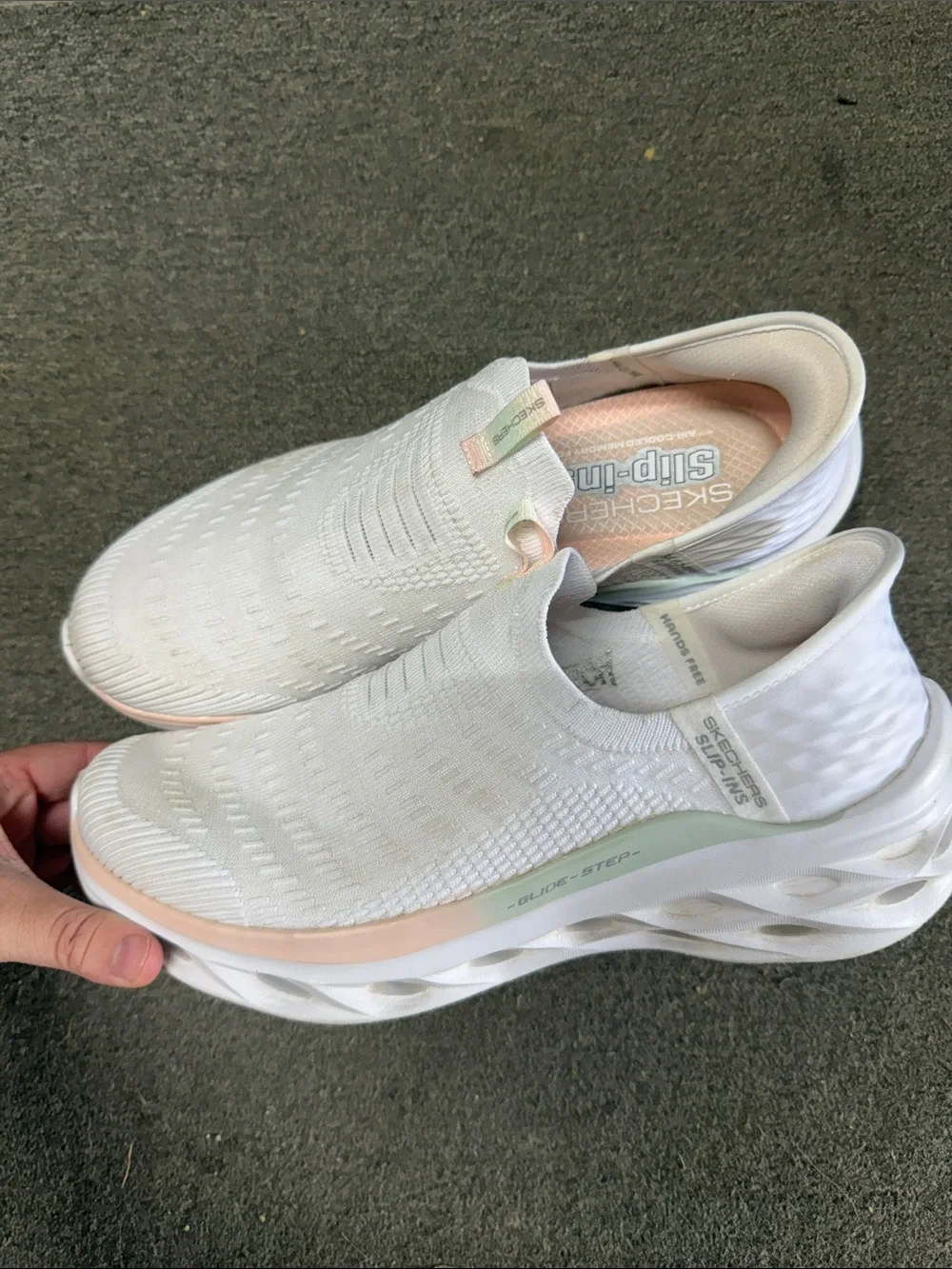 Skechers Slip-In Knit Slip-On Sneakers - White with Pink Accents